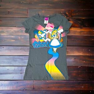 Disney Girls Alice in Wonderland Grey Curious Glitter T Shirt Youth Sz Med NWT
